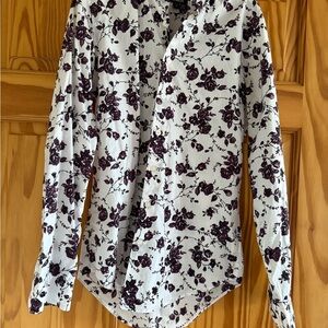 Express White and Purple Floral Shirt